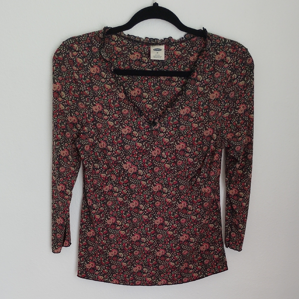 VTG Old Navy Womens Dark Floral Babydoll Mesh Top Size M Fairy Whimsigoth Y2K